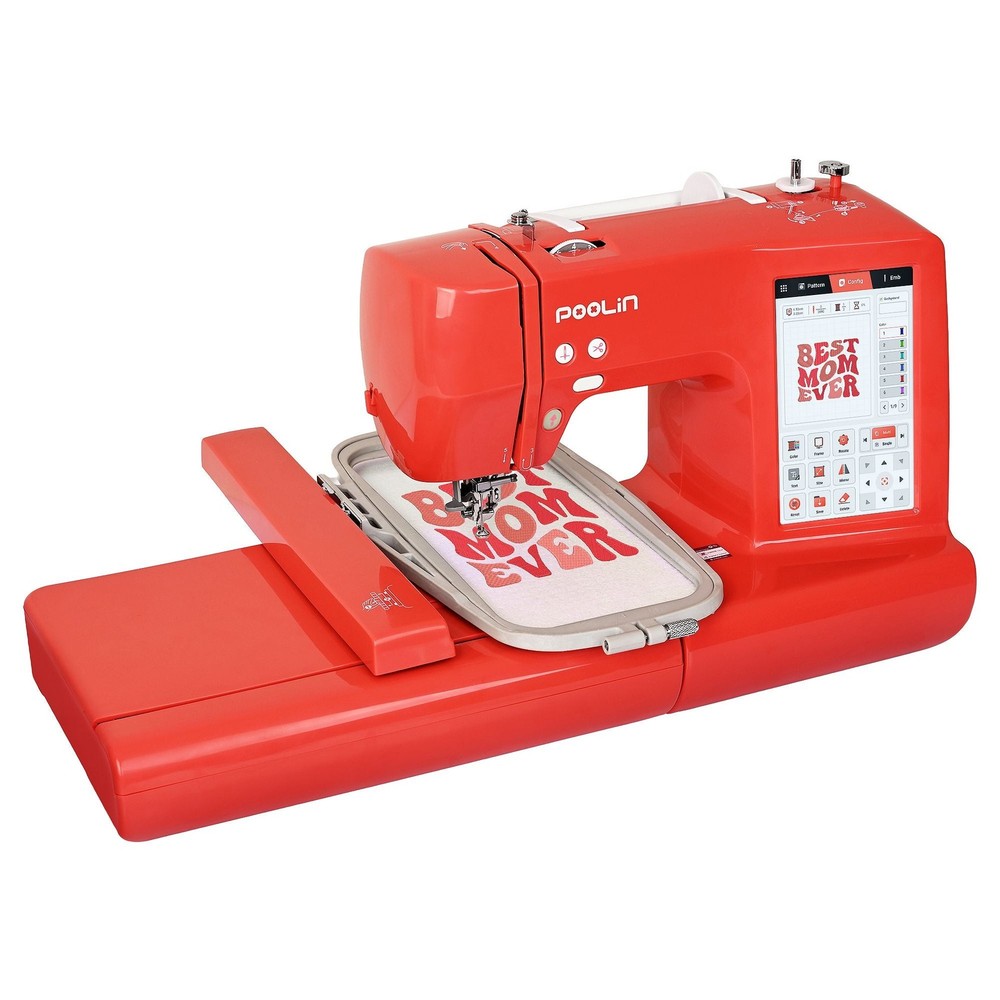 POOLIN EOC05 4in x 9.2in Computerized Embroidery Machine - Red