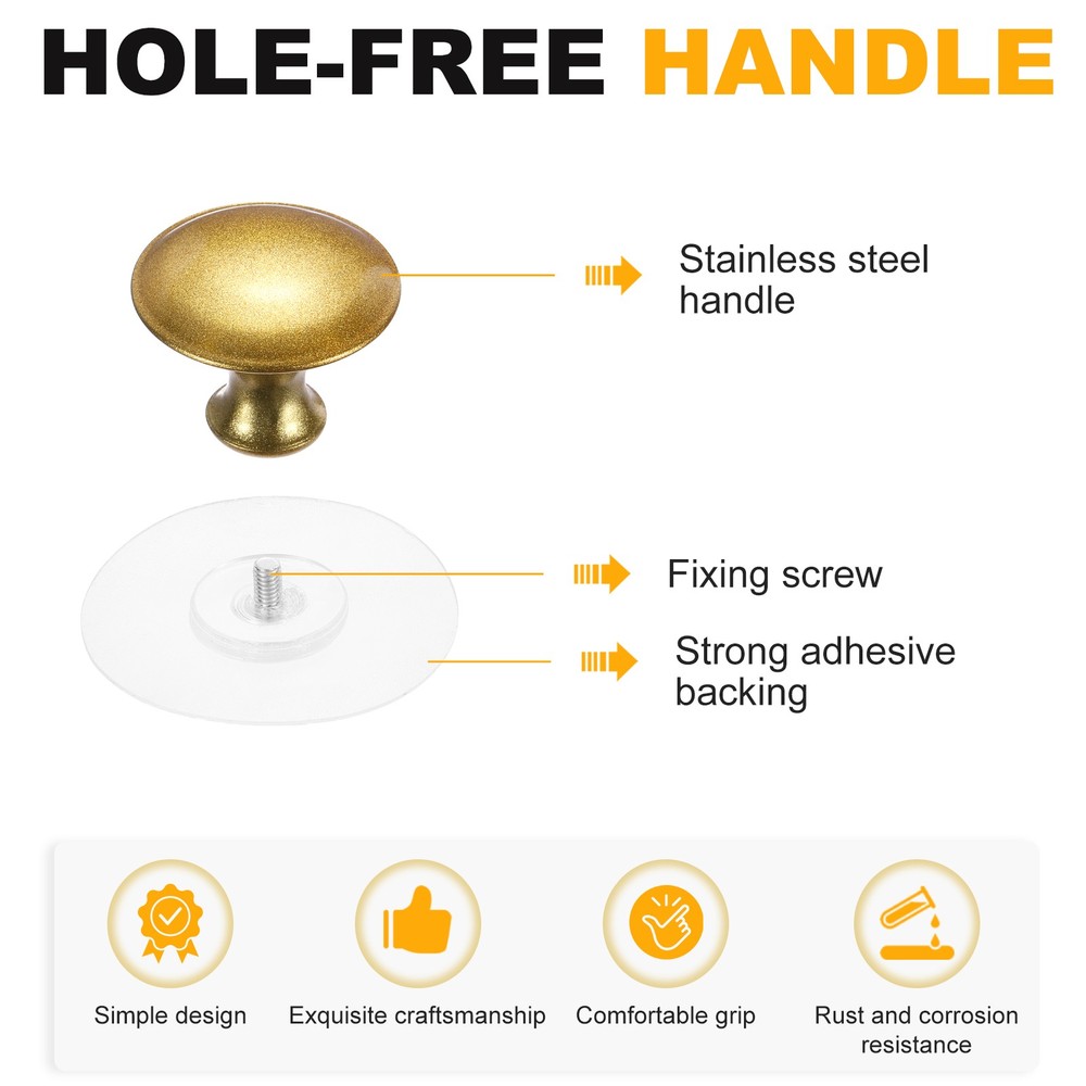 4 Pack Adhesive Cabinet Knobs, Round Stick on Drawer Knobs, Gold/Clear