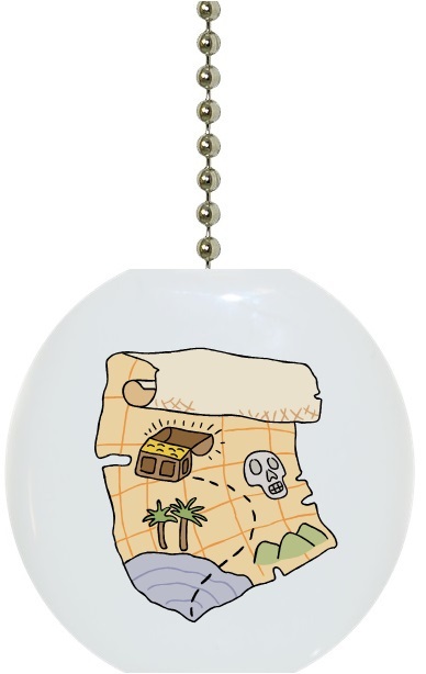 Pirate Treasure Map Solid CERAMIC Ceiling Fan Light Lamp Pull