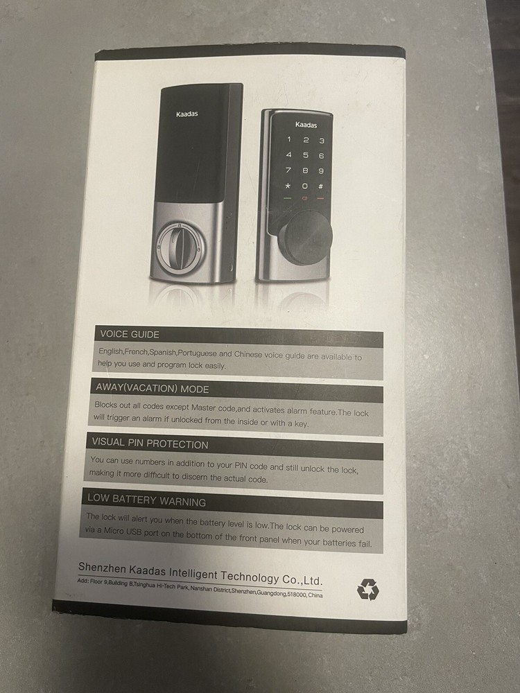 Kaadas RX-C Deadbolt Smart Lock Satin Nickel Bluetooth PIN Code Key