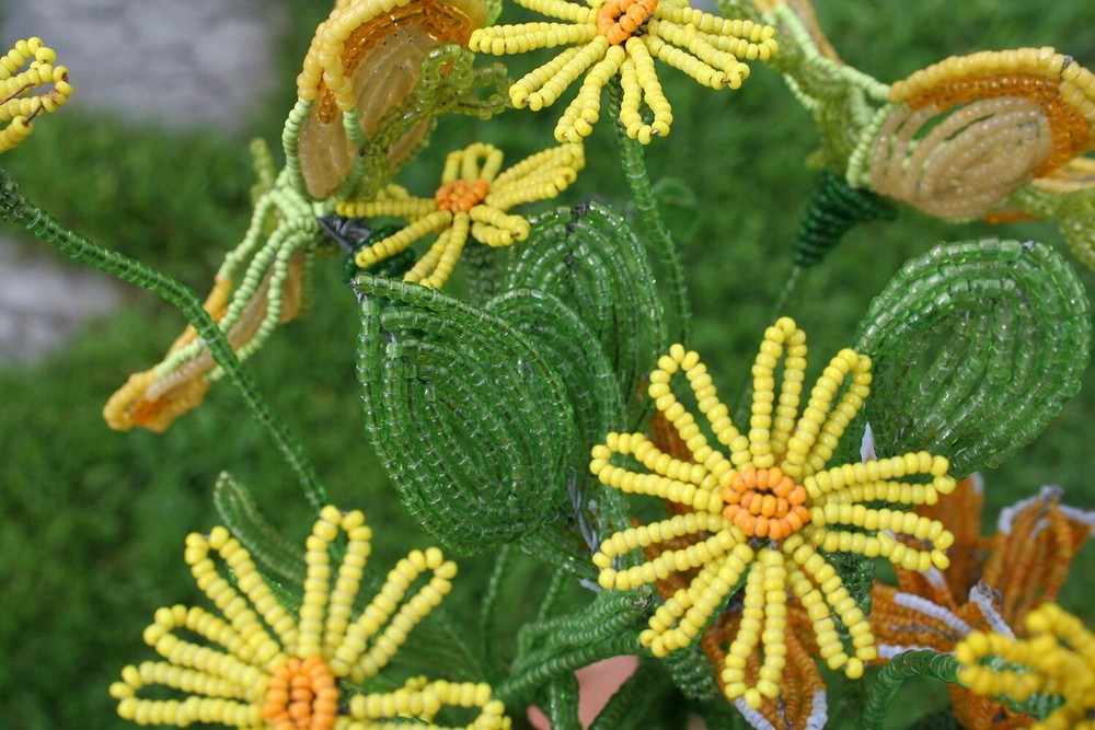 French Glass Seed Beaded Flowers