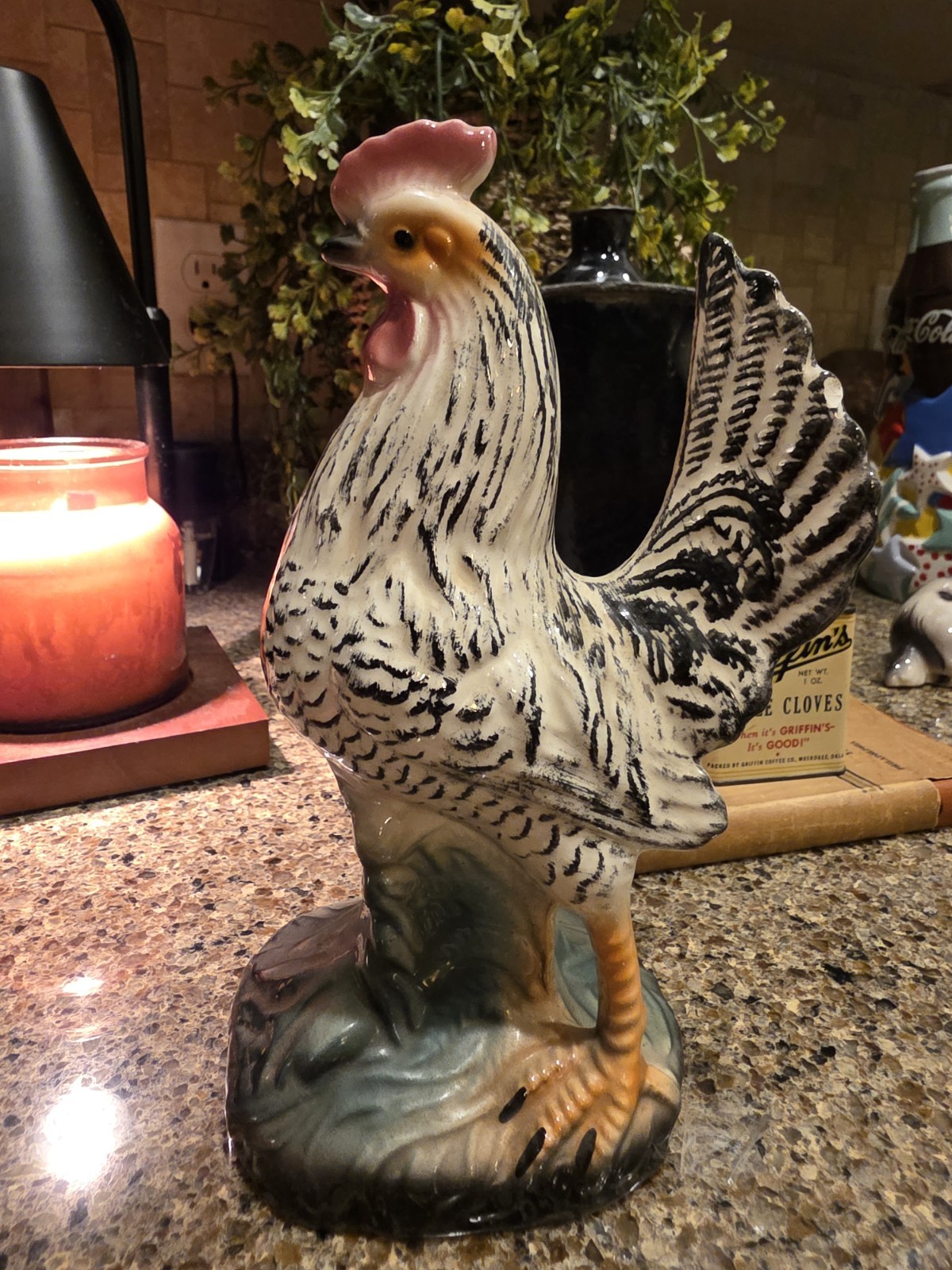 Vintage Rooster Hen Farmhouse Ceramic Porcelain Mid Century 8.5 inches