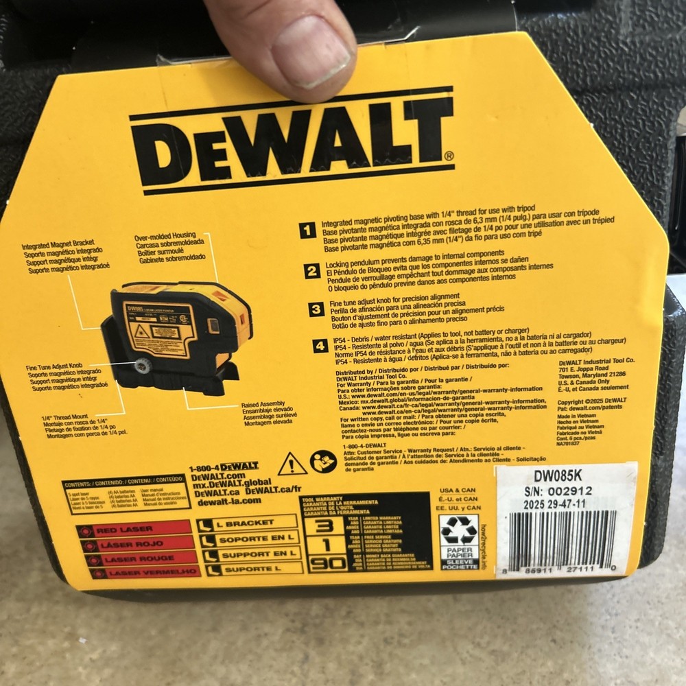 DEWALT (DW085K) Self-Leveling Laser Pointer, 5-Beam, Red