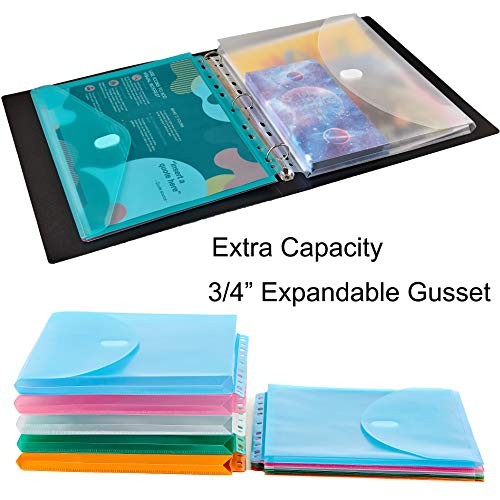 10 Pack Assorted Color Expandable Poly Binder Pocket, Assorted Color 10 Pack