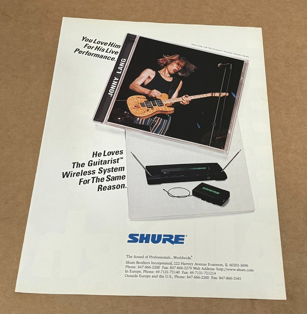 JONNY LANG - SHURE WIRELESS - 1999 Print Advertisement