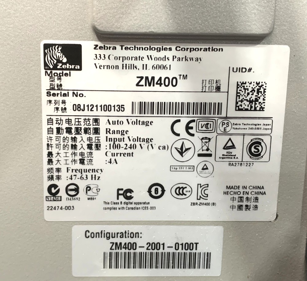 Zebra ZM400-200dpi Industrial Barcode Printer Tested