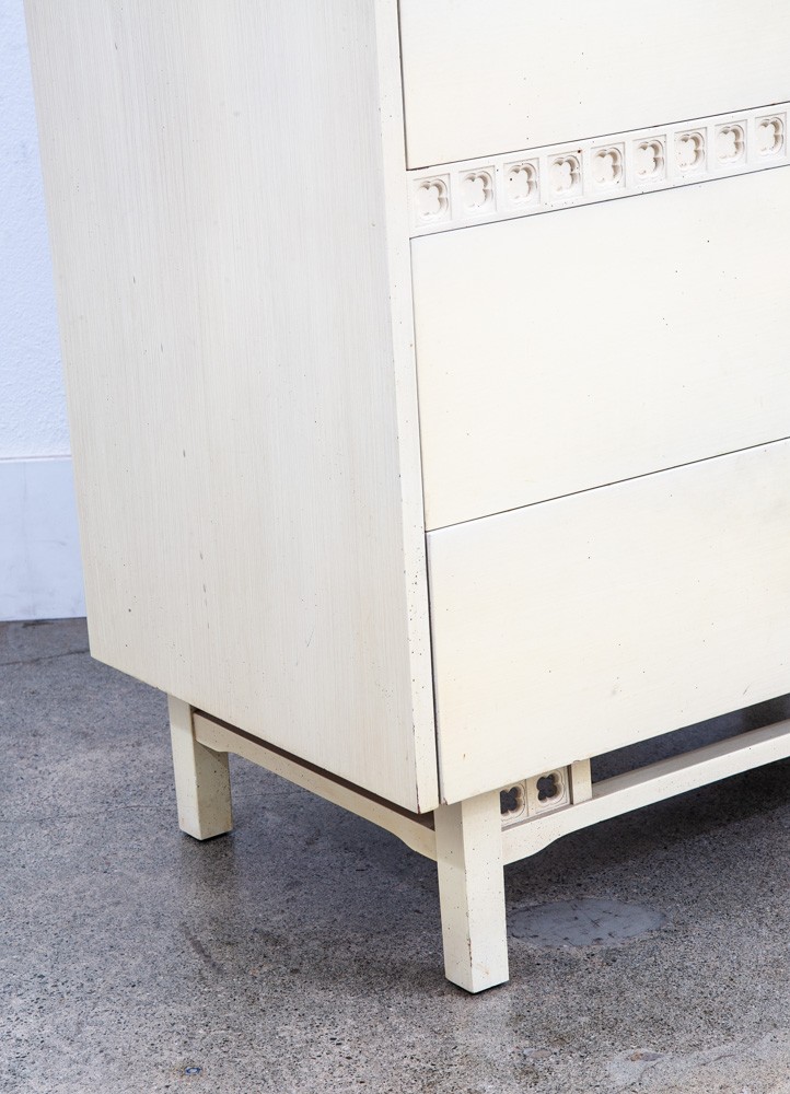 Mid Century Modern Dresser Highboy 6 Drawer White American Kalpe Trim Vintage