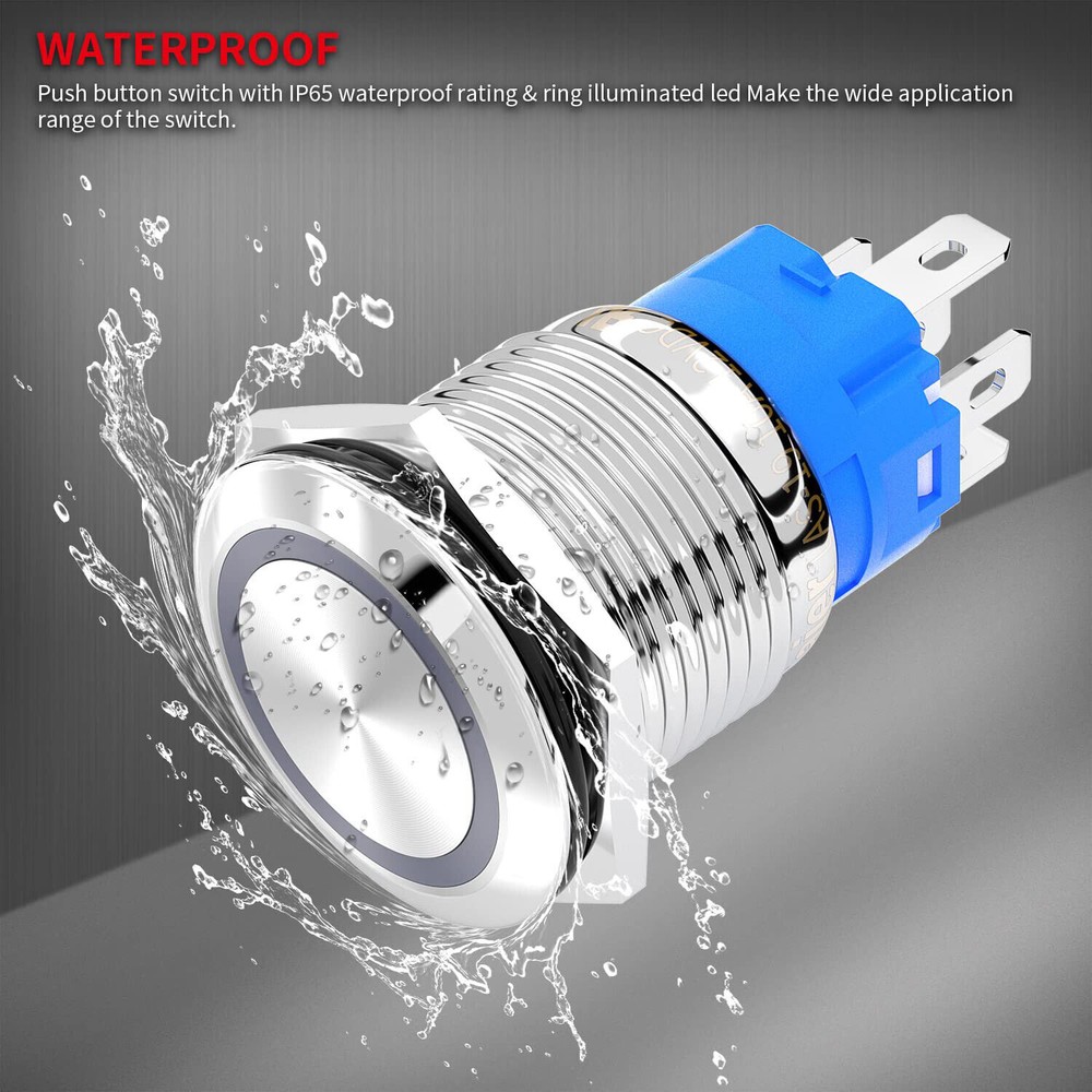 19mm 12V LED ON OFF Push Button Power Switch Latching with Wire Socket HarnessUS