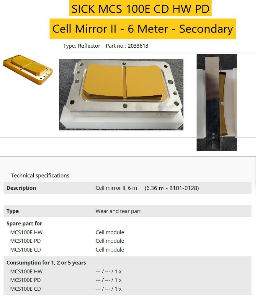 SICK MCS 100E CD HW PD  Sample CELL MIRROR II - 6 Meter - B101 0128