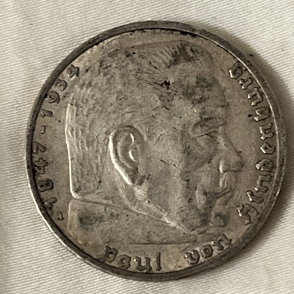 1936-A German  5 Mark Hindenburg Silver B12