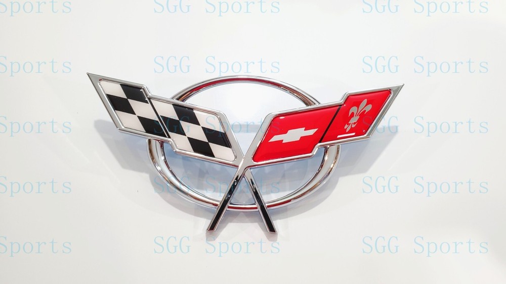 2PC 1997-2004 C5 Corvette Chrome Front Bumper Rear Deck Lid Cross Flags Emblem