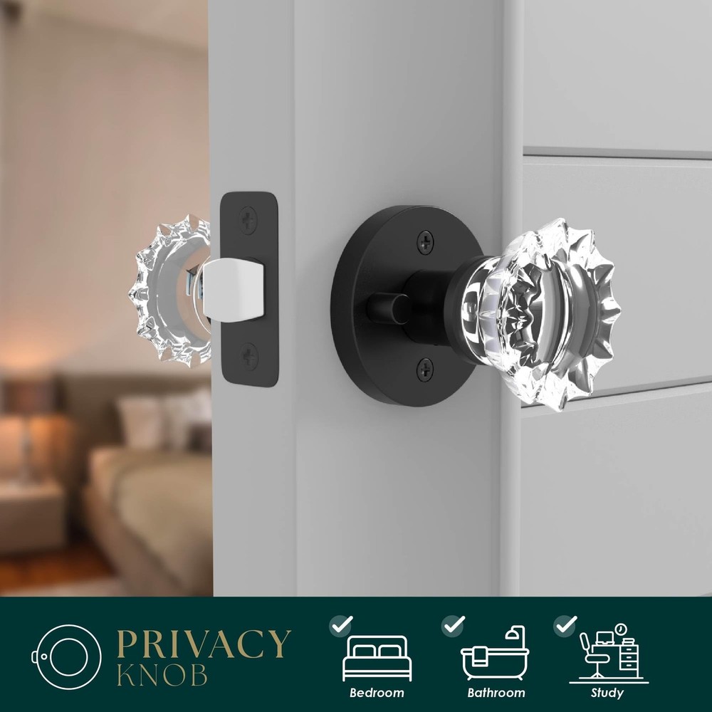 Mega Handles Feerie Crystal Door Knobs - 1 Pack Reversible Interior Privacy D...