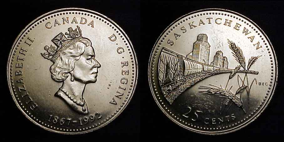 CANADA 1992 Saskatchewan Twenty-five Cents BU