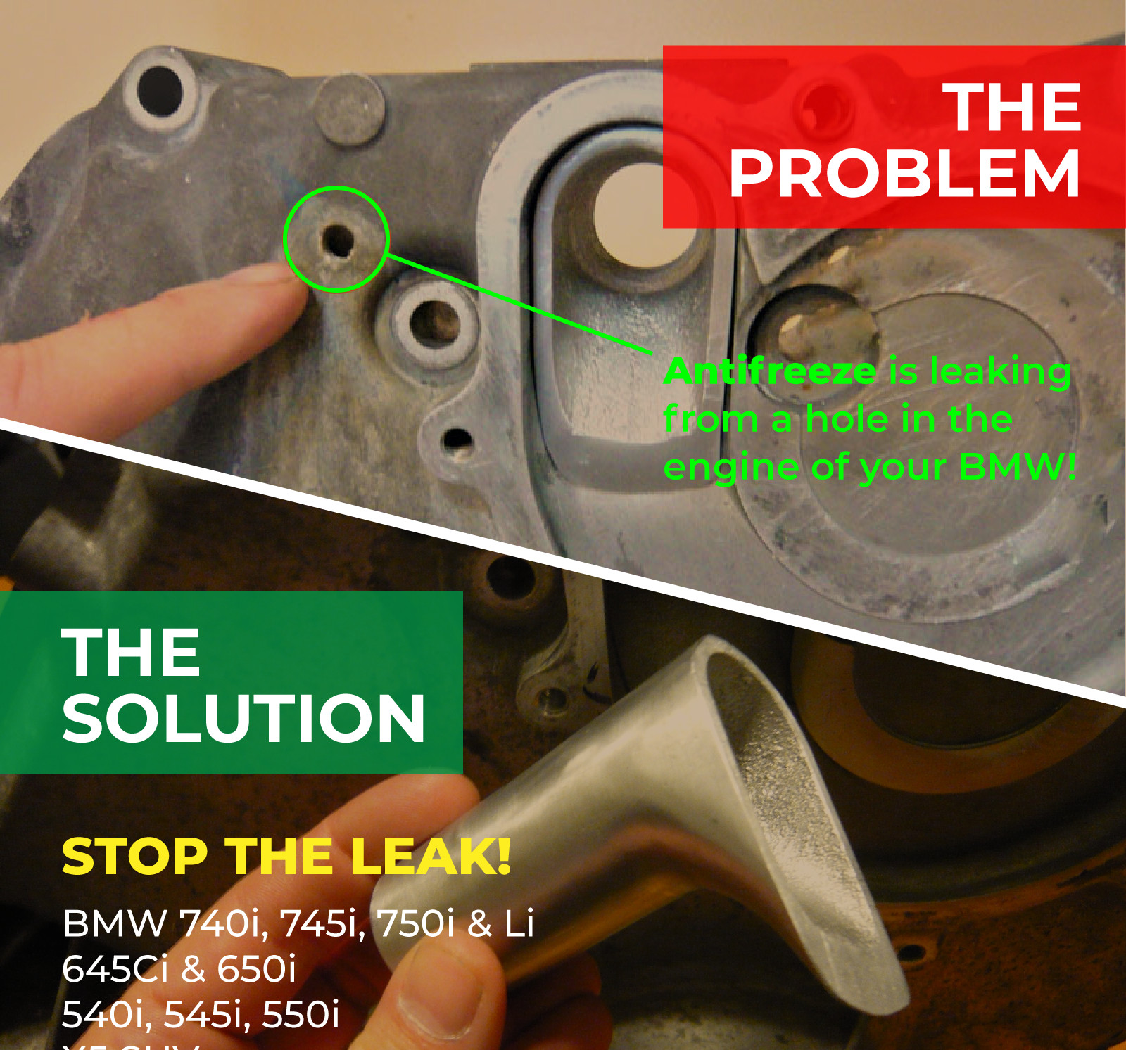 BMW 745i, 645i, 545i, X5, Engine Water Coolant Pipe Tube Leak Repair! $239.00!!