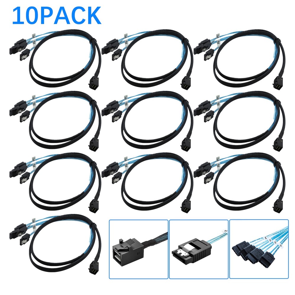 10PCS Mini SAS SFF-8643 To 4 SATA 7pin Hard Disk 6Gbps Data Server Raid Cable 1M