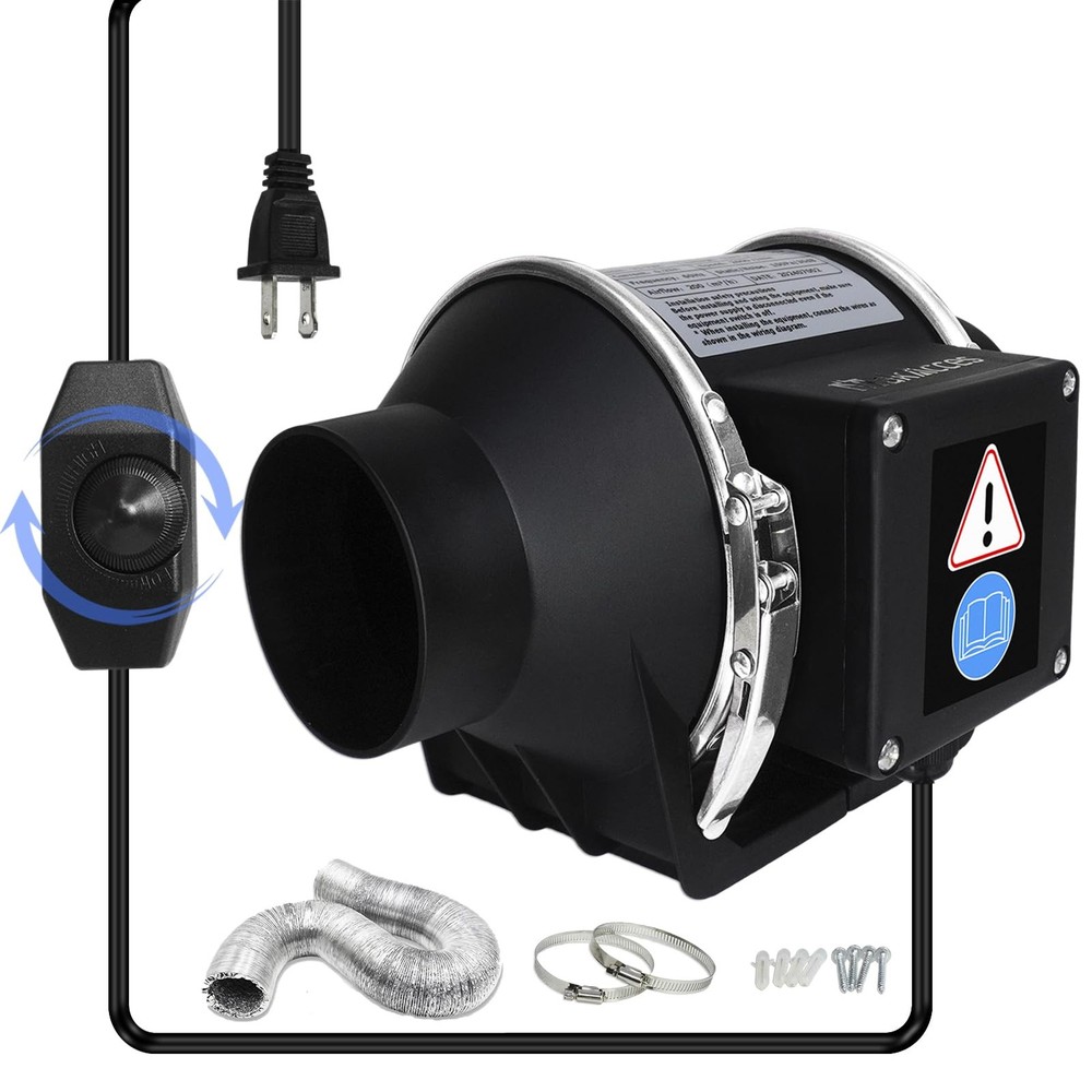 3 Inch Inline Duct Fan with Variable Speed Controller & 3 inches, Black