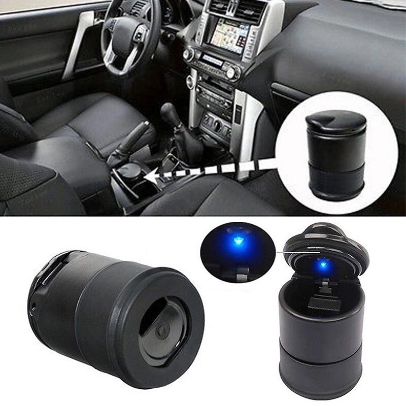 New Portable Car Auto Ashtray Blue LED Light Smokeless Ashtray Cigarette Holder
