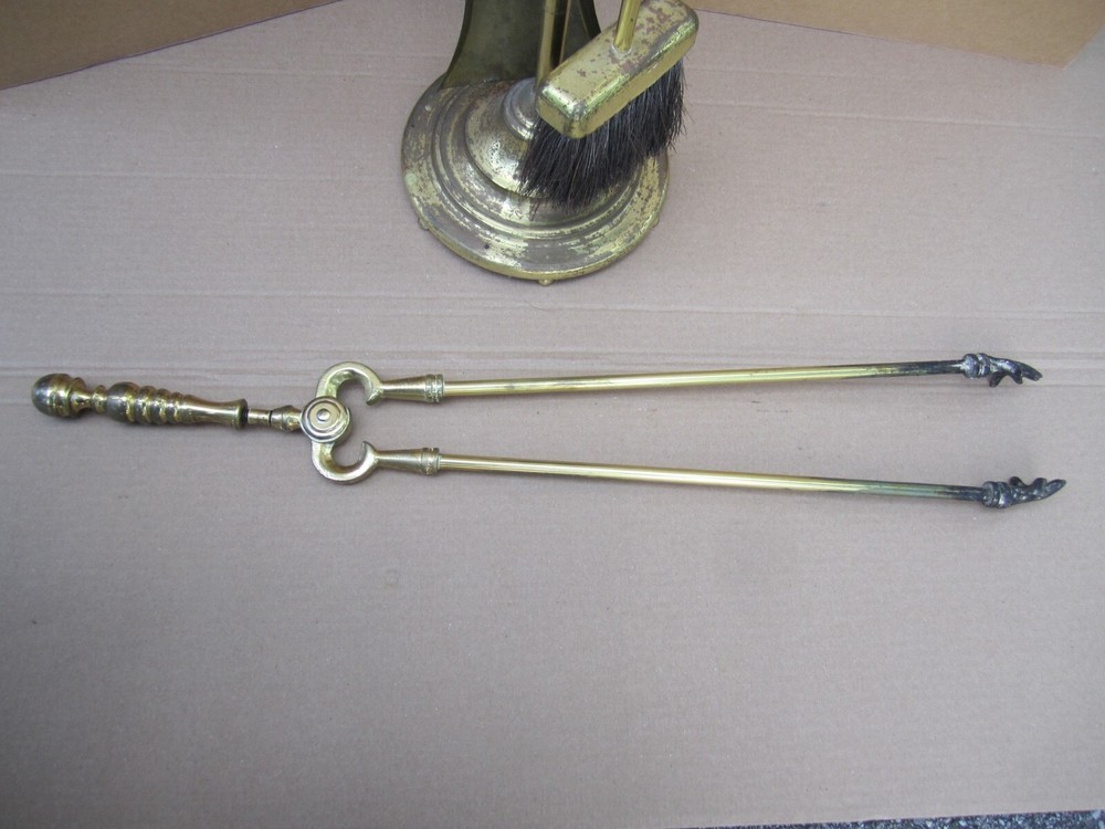 Vintage 5 Piece Solid Brass Fireplace Tool Set 30"