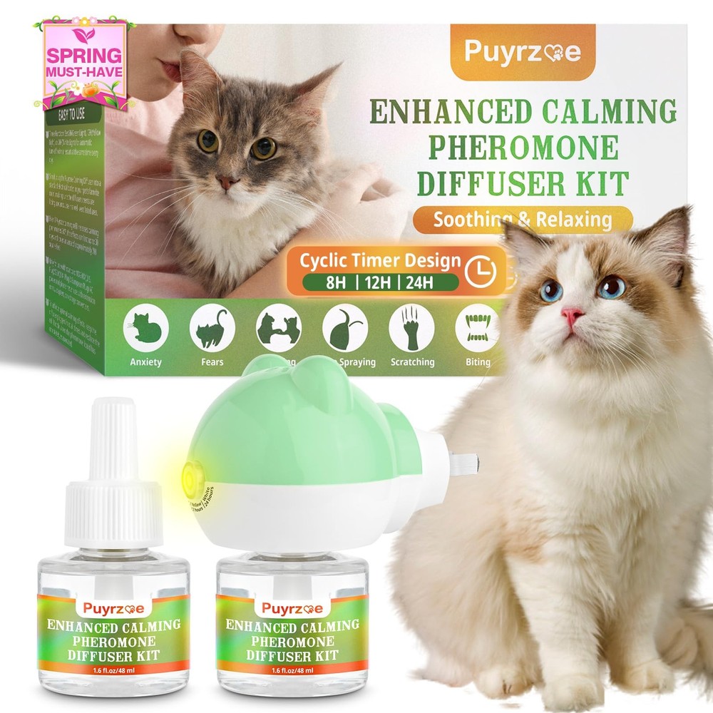 Cat Calming Diffuser with Timing Function, 3-in-1 Cat Pheromones Calming Diff...