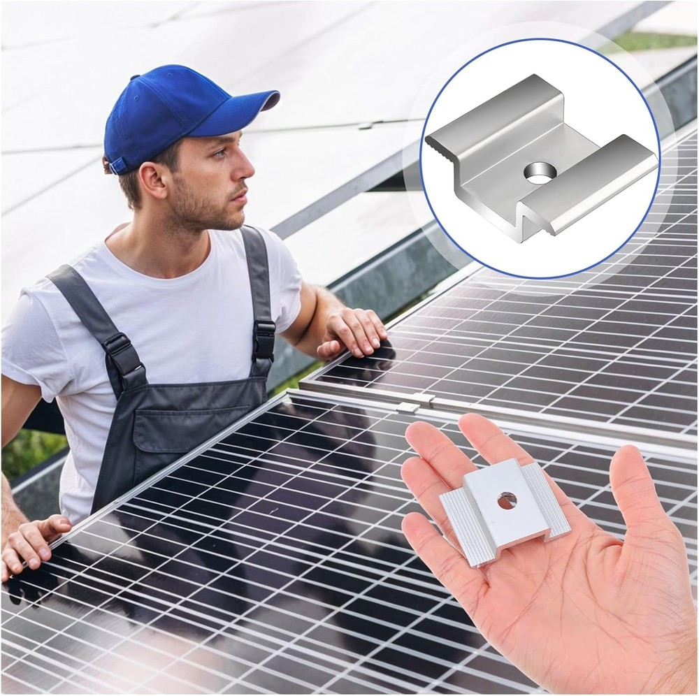 42 Pack Solar Panel Mid Clamps, Clamps Bulk, Silver