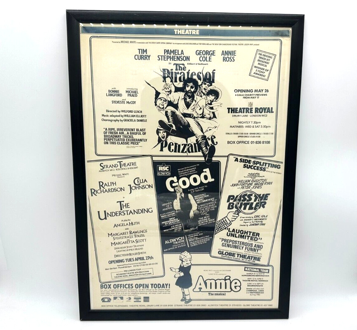 Rare VTG London Theatre Play Advertising Poster ~ 5 Plays 1982 ~ 22'' x 15''