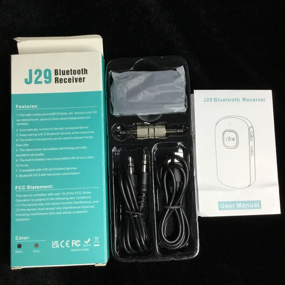 AUX Bluetooth RECEIVER Adapter, Bluetooth 5.0, Dual Device Connection, Black