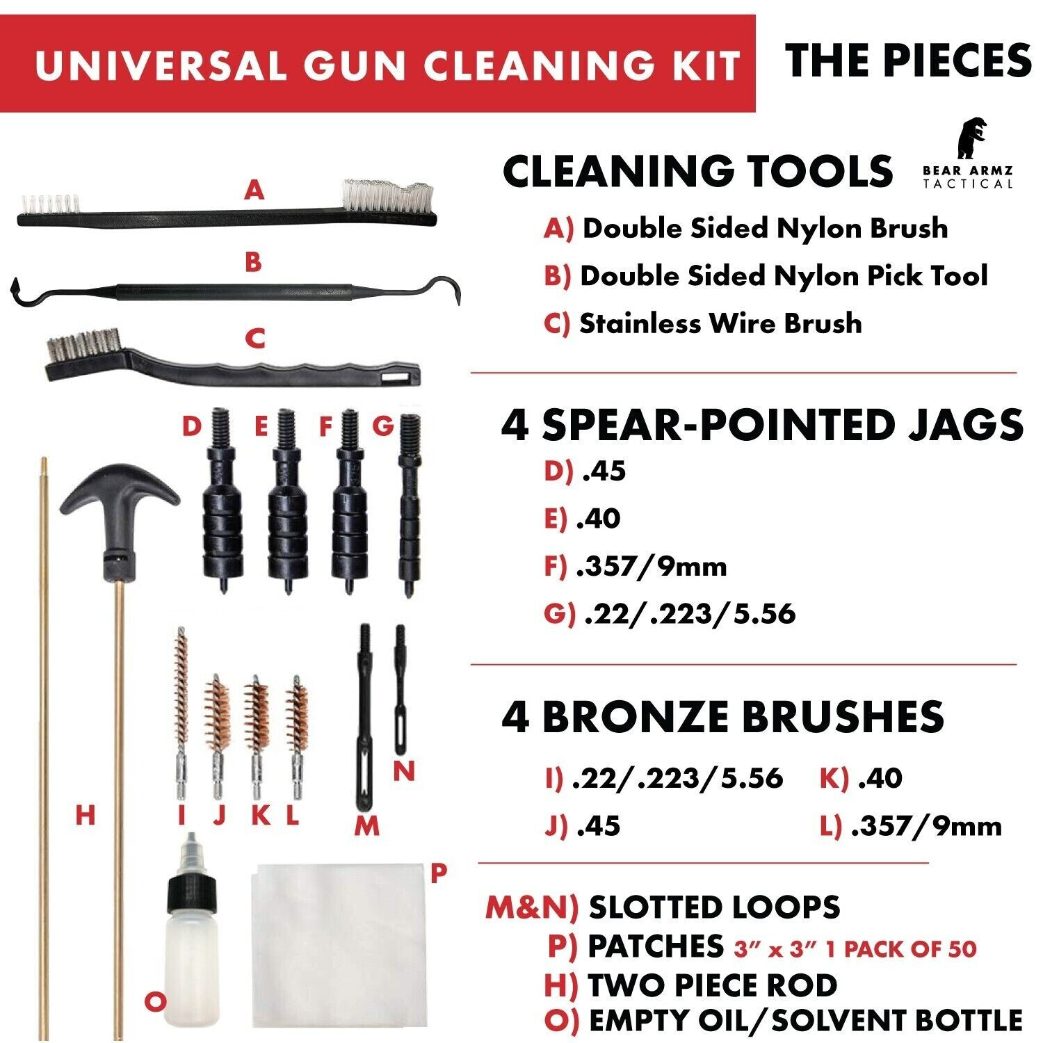 Universal Handgun Cleaning Kit for Pistols Revolver and SBR Calibers