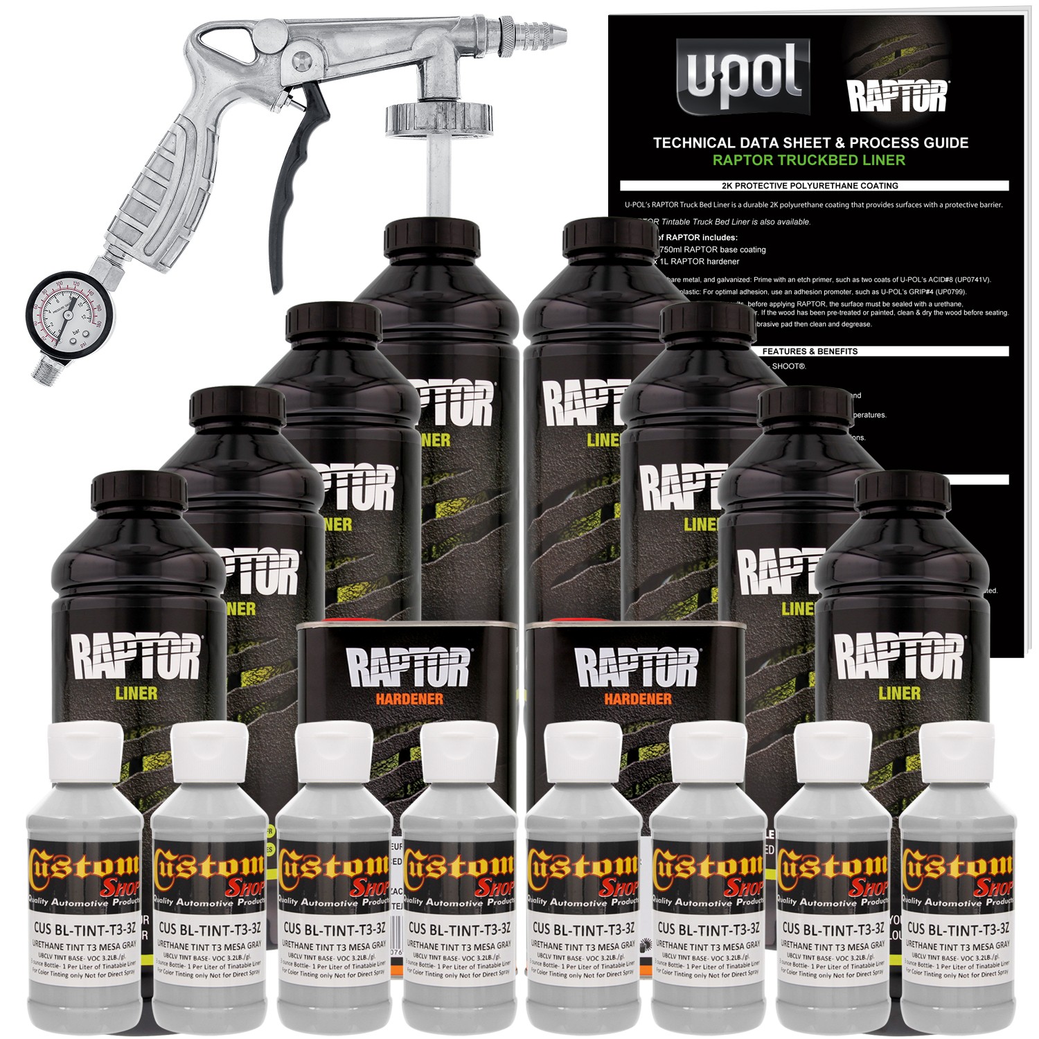 U-POL Raptor Tintable Mesa Gray Spray-On Truck Bed Liner Spray Gun, 8 Quarts