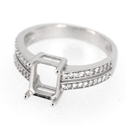 Sterling Silver Semi Mount Ring Setting Oct 7x5mm Split Shank