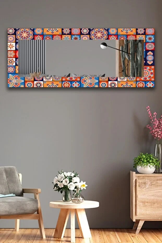 Authentic Decorative Full-Length Mirror with Ceramic Tile Pattern