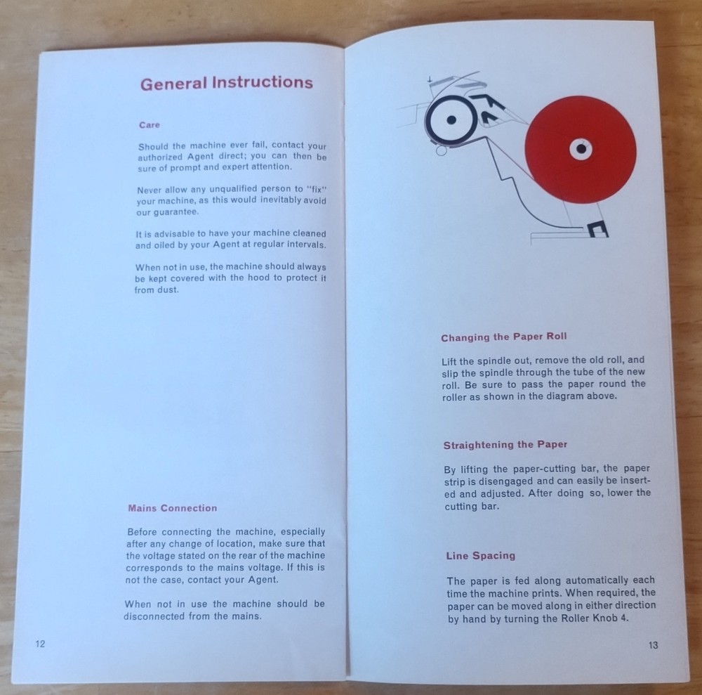 Original HERMES Model 209; 10-Key High Speed Adding Machine Operator's Manual