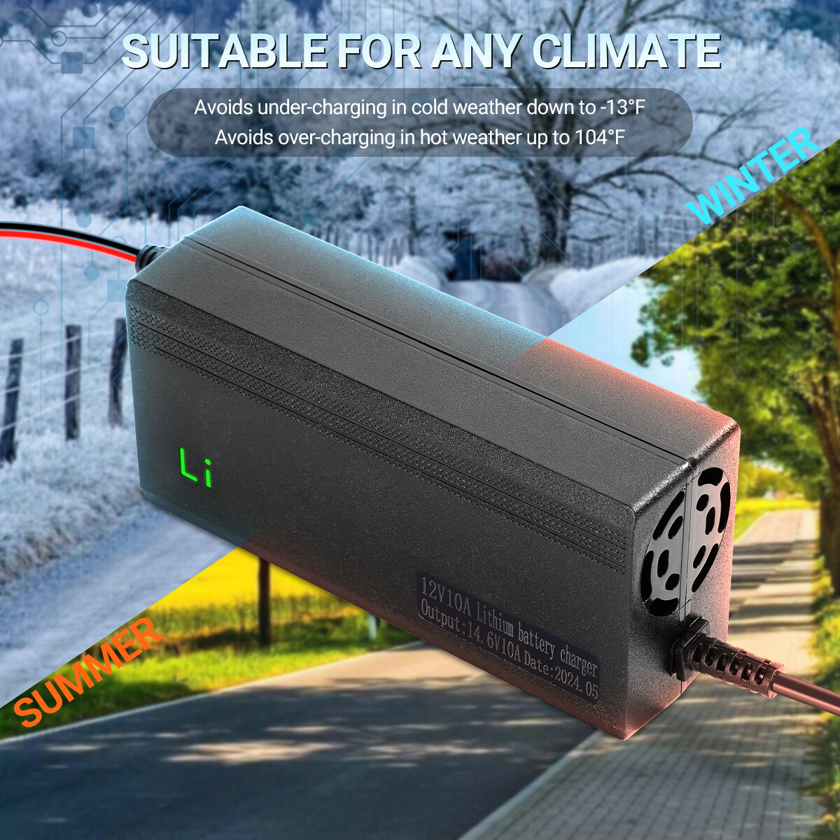 14.6V 10-Amp Smart Fast Charger For 12V Lithium Iron Phosphate (LiFePO4) Battery