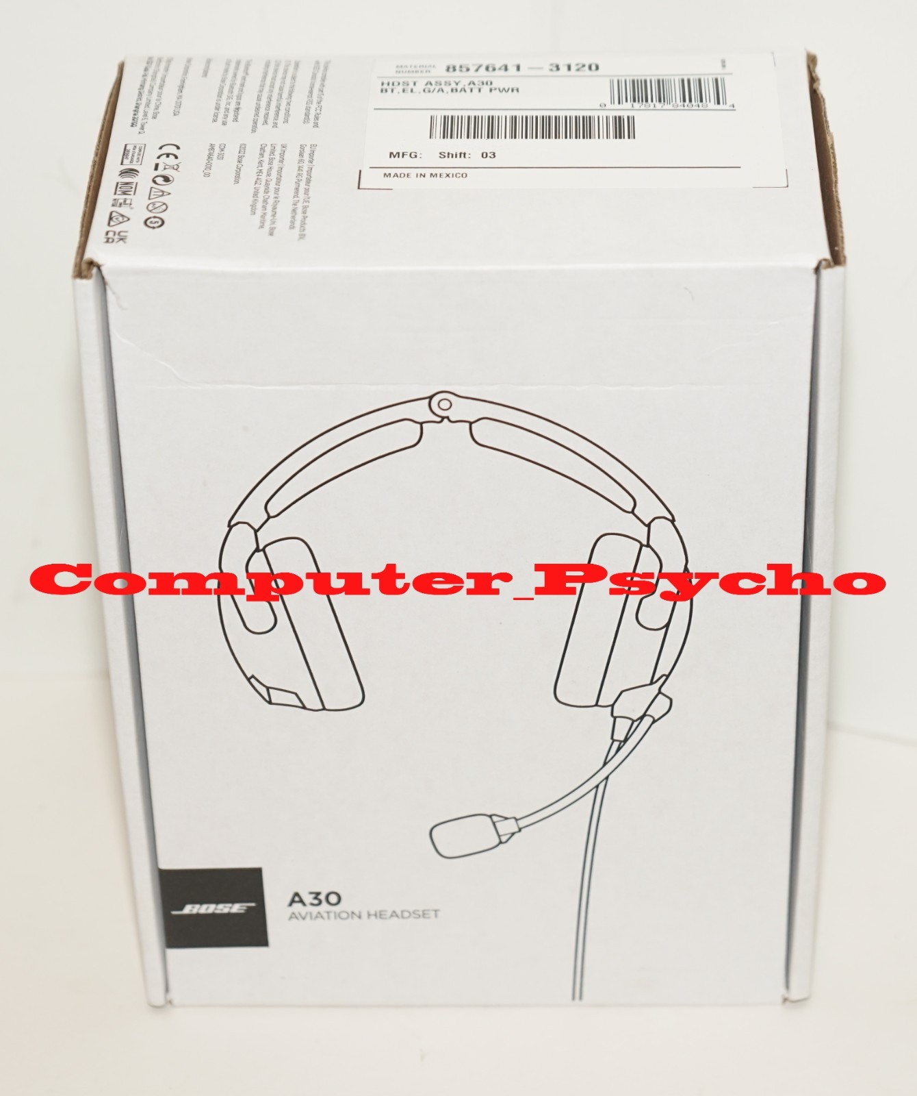 BOSE A30 857641-3120 AVIATION HEADSET BLUETOOTH BATTERY DUAL PLUG STRAIGHT CABLE