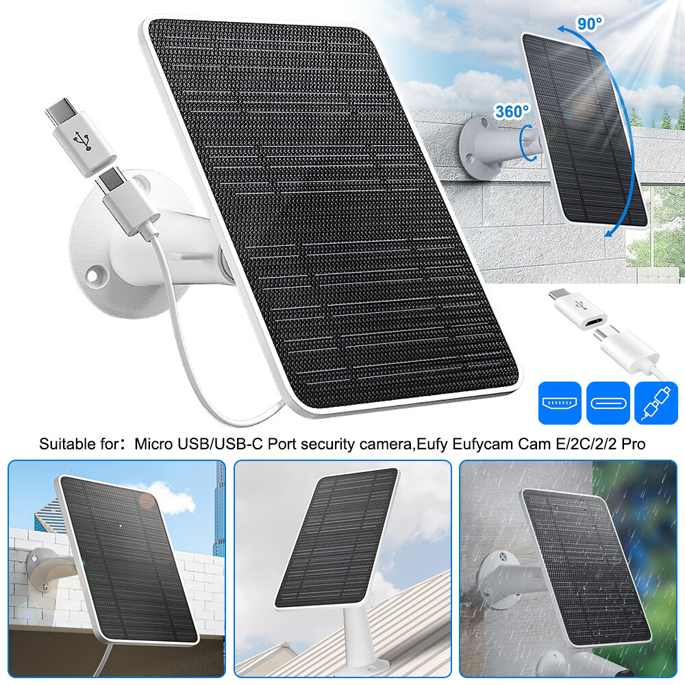 1-4Pcs Solar Panel Charge with USB Power Cable for Eufy Camera Micro USB Type-C