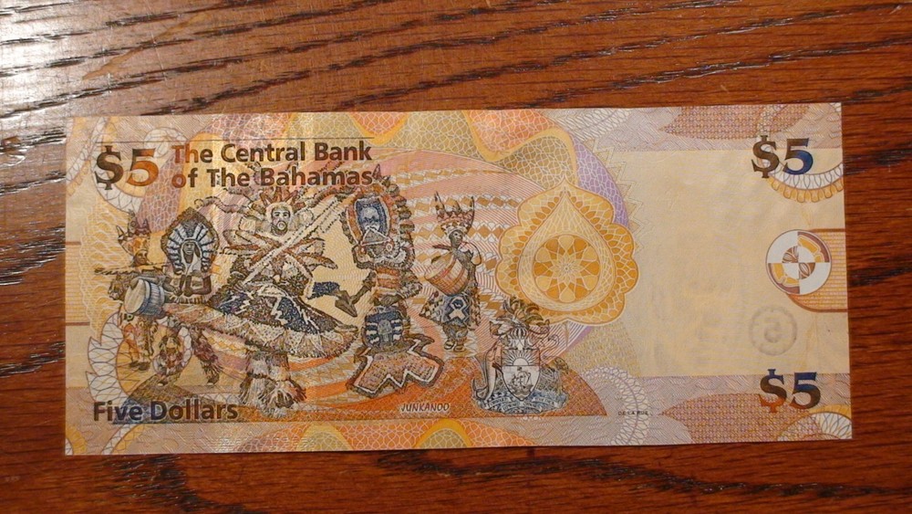 2007 BAHAMAS MONETARY AUTHORITY GEM UNCIRCULATED FIVE DOLLAR NOTE $5 BILL!
