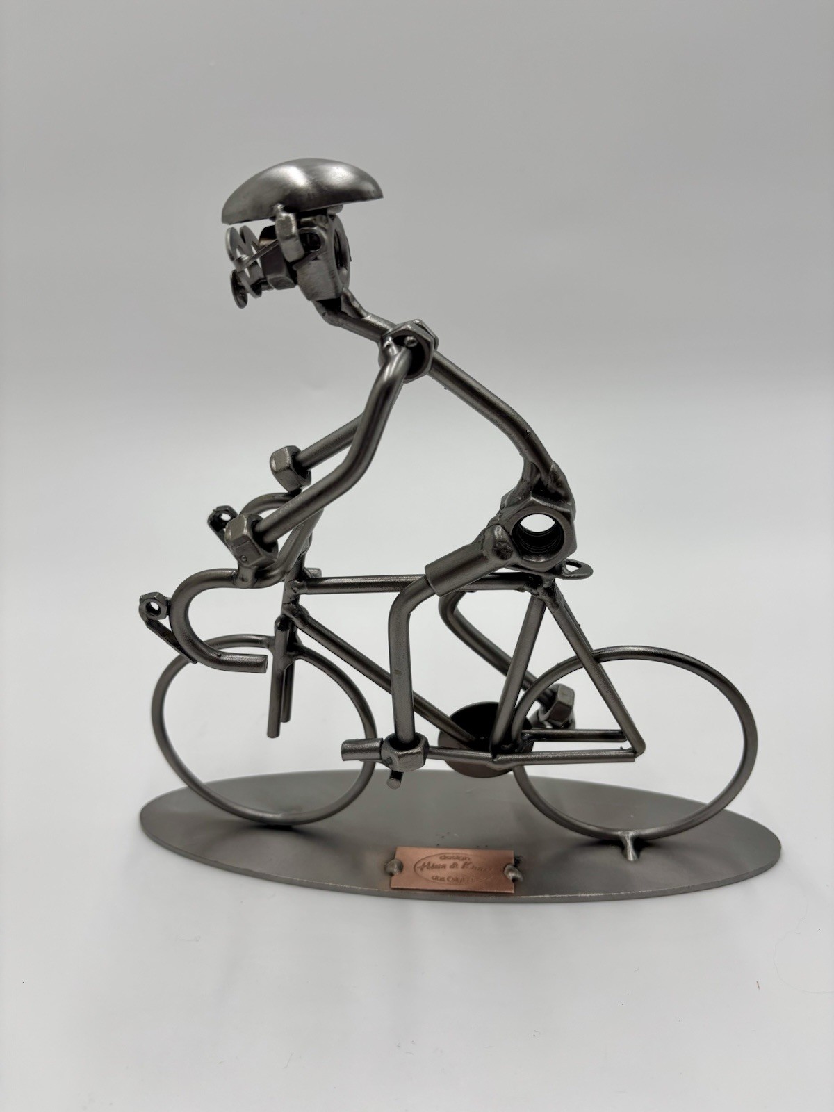 Hinz & Kunst Cyclist Bicycle Rider Metal Sculpture, Handcrafted German Weld Art