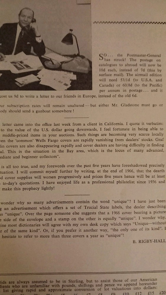 A Rigby Postal History Auction Catalogue . 1966