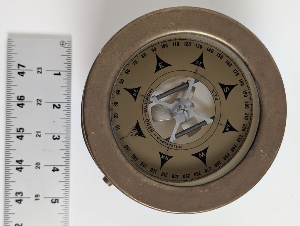WWII John E. Hand & Sons Brass Navy Ship Compass P.E.X. U/4 Complete w/ Gimbal