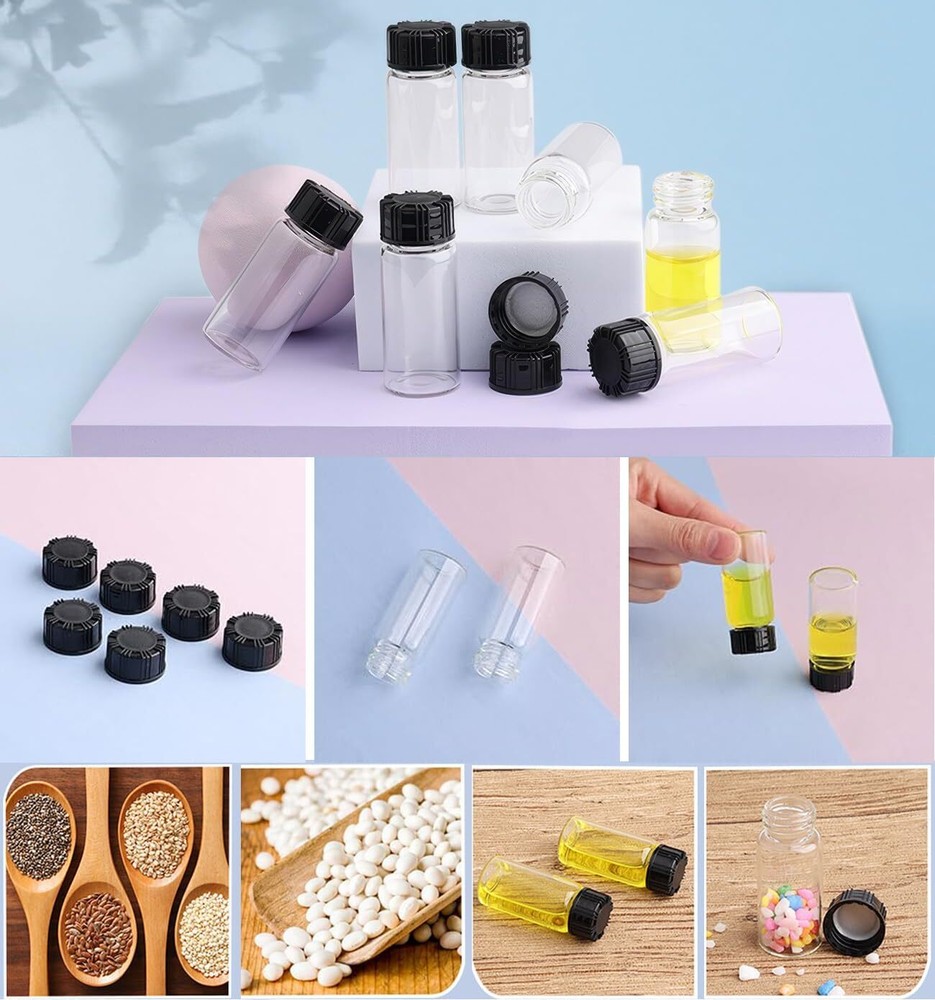 10 Pack 10ml Clear Glass Sample Vials Liquid Sampling Bottles with Screw Caps
