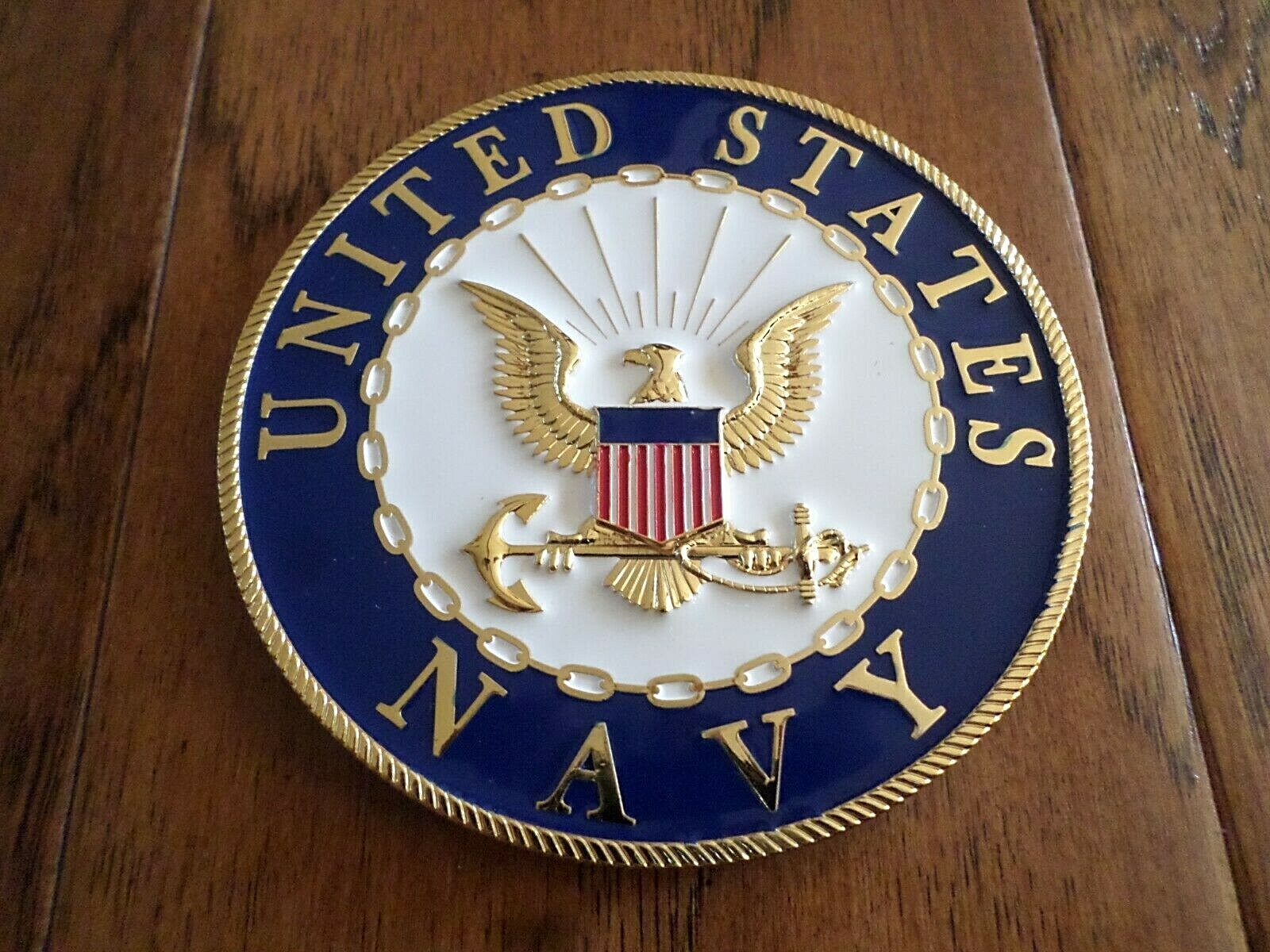 U.S NAVY METAL MEDALLION ENAMEL SHADOW BOX PRESENTATION EMBLEM PLAQUE 4" X 4"