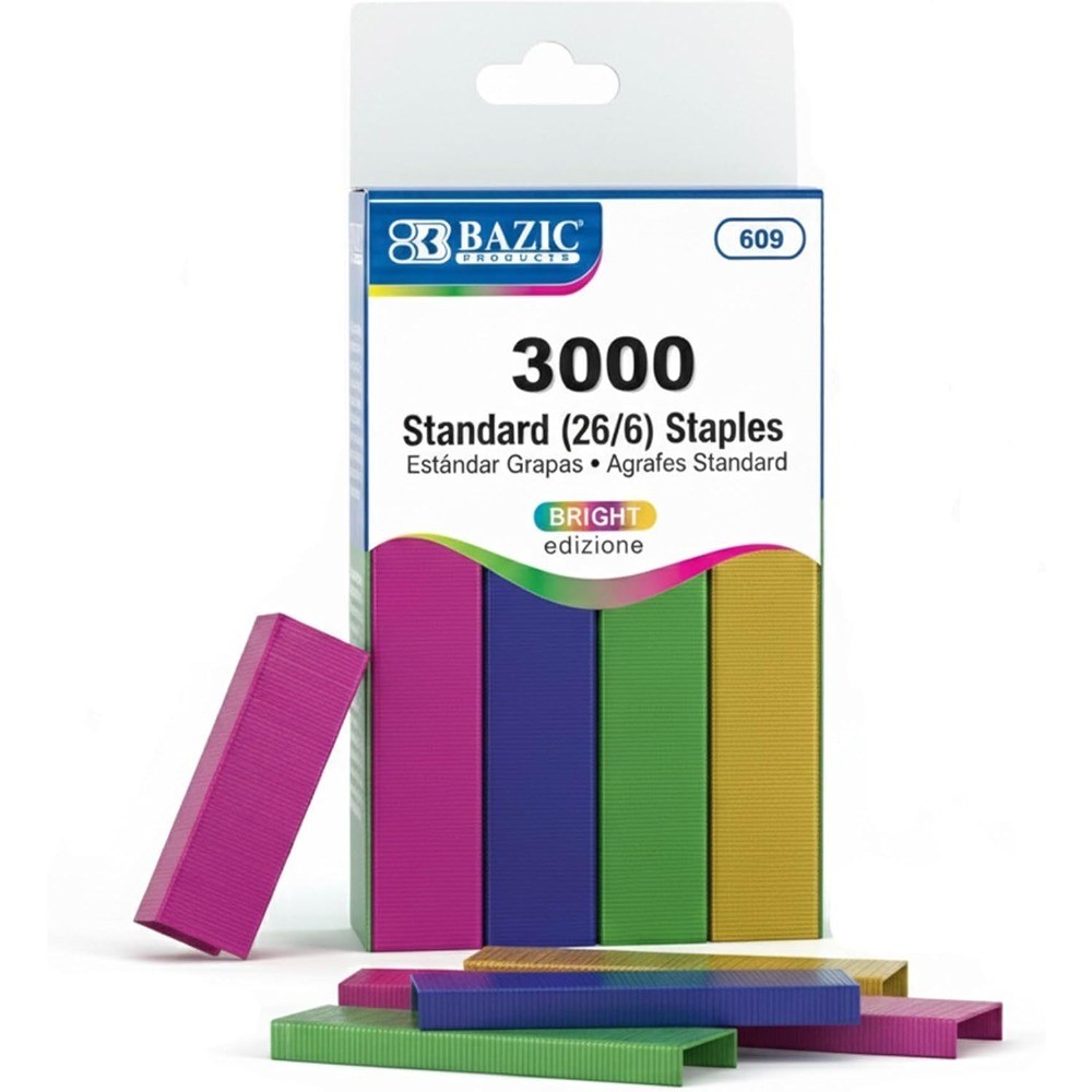 Standard Staples Refill 3000/Pack 26/6 Size for Stapler Metallic Assorted Colors