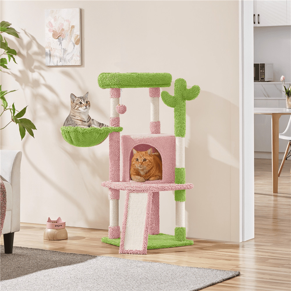 42" Height Cactus Cat Tree W/ Scratching Posts & Platform Beige/Brown