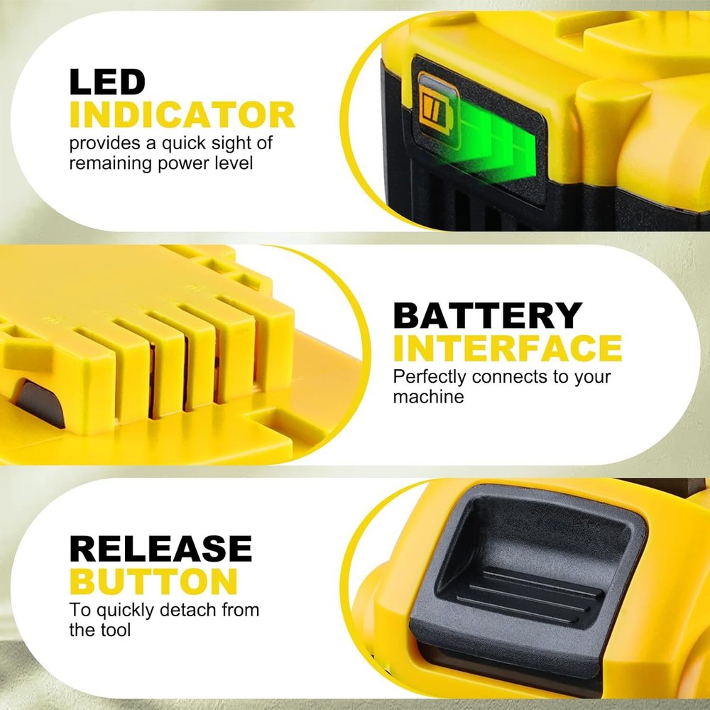 2PC 8.0Ah Battery Replace for Dewalt 20V DCB208 DCB206 Drill Tools LED Indicator