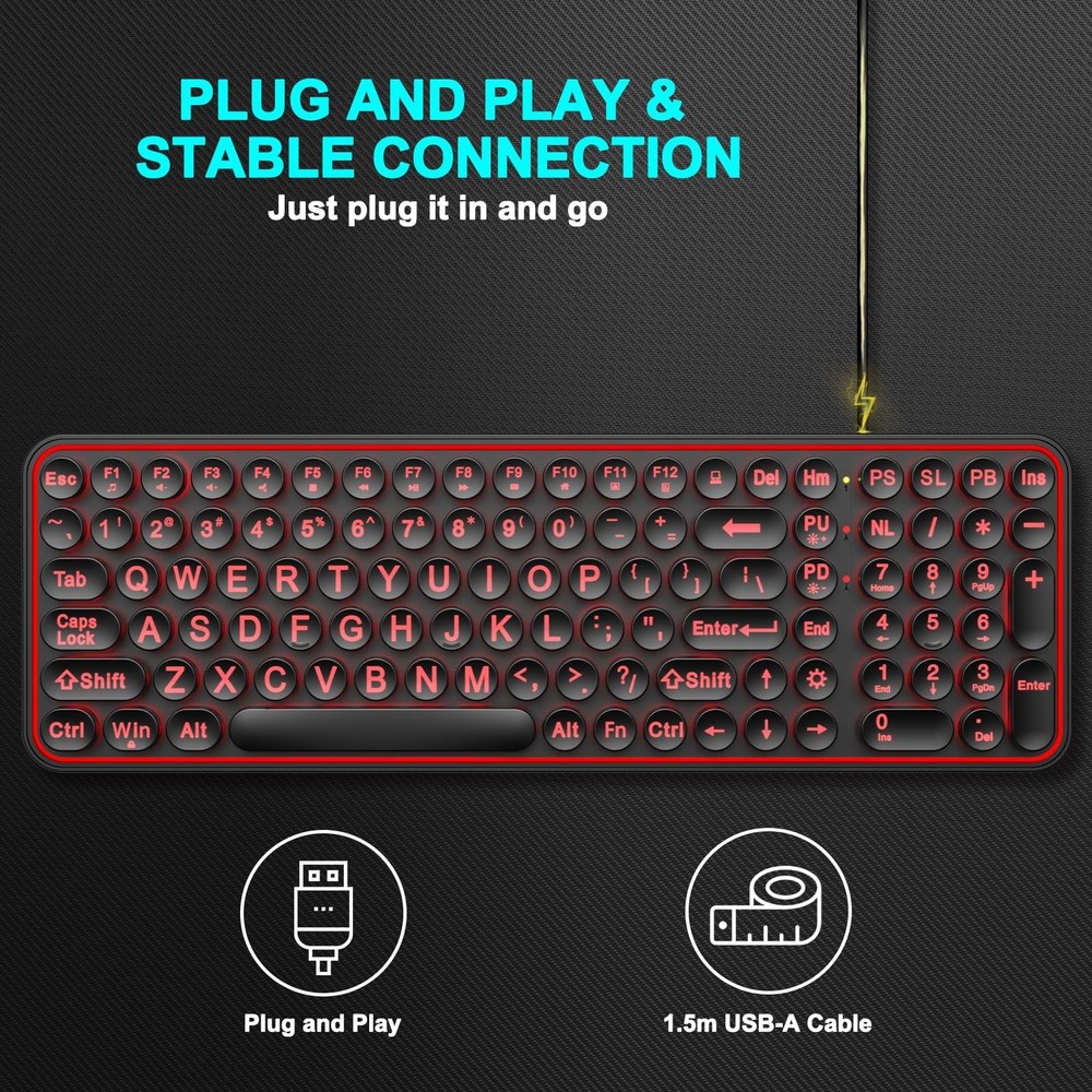 EDJO Large Print Backlit Keyboard,USB Wired Lighted Computer Keyboard with 7-...