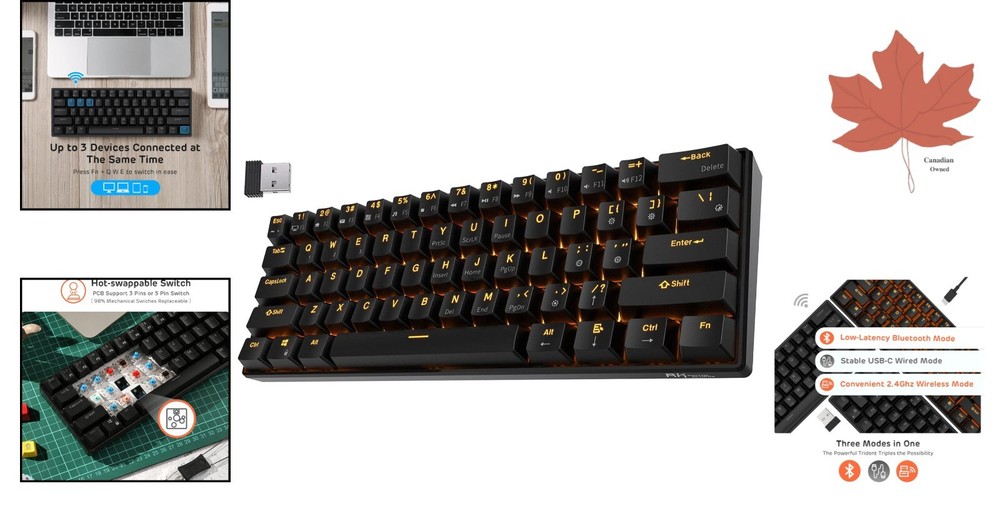 Compact Bluetooth Mechanical Keyboard - 61 Keys, Hot-Swappable Red Switch, Black