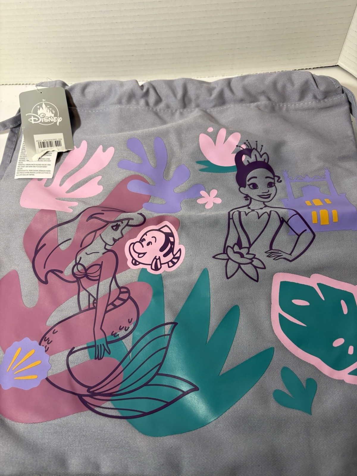 Disney Princess Tiana & Ariel Drawstring Sling Tote Bag Backpack Purple