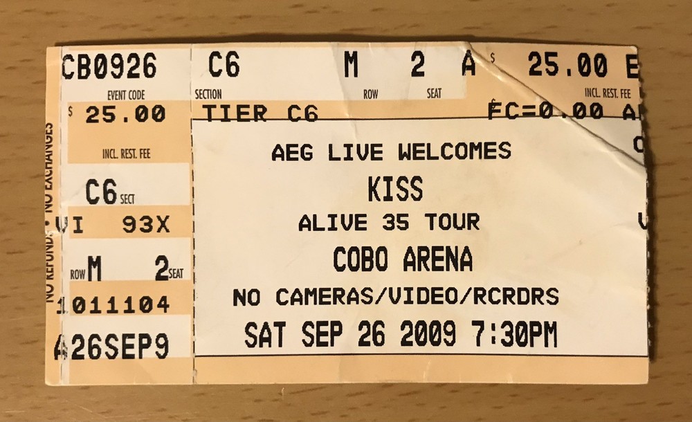 2009 KISS COBO DETROIT ROCK CITY CONCERT TICKET STUB DESTROYER ALIVE LOVE GUN