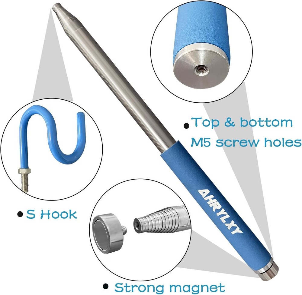 10 FT Telescoping Pickup Tool Magnetic Pole with Hook, Telescopic Push Pull Rod