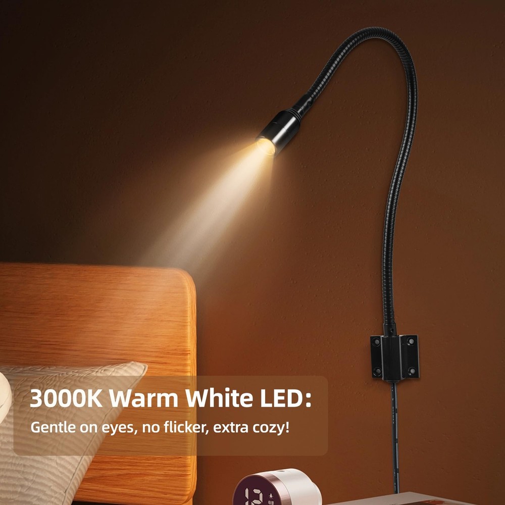 BiNFU Reading LED Light for Bedside Bedroom Wall Mount Adjustable Gooseneck B...