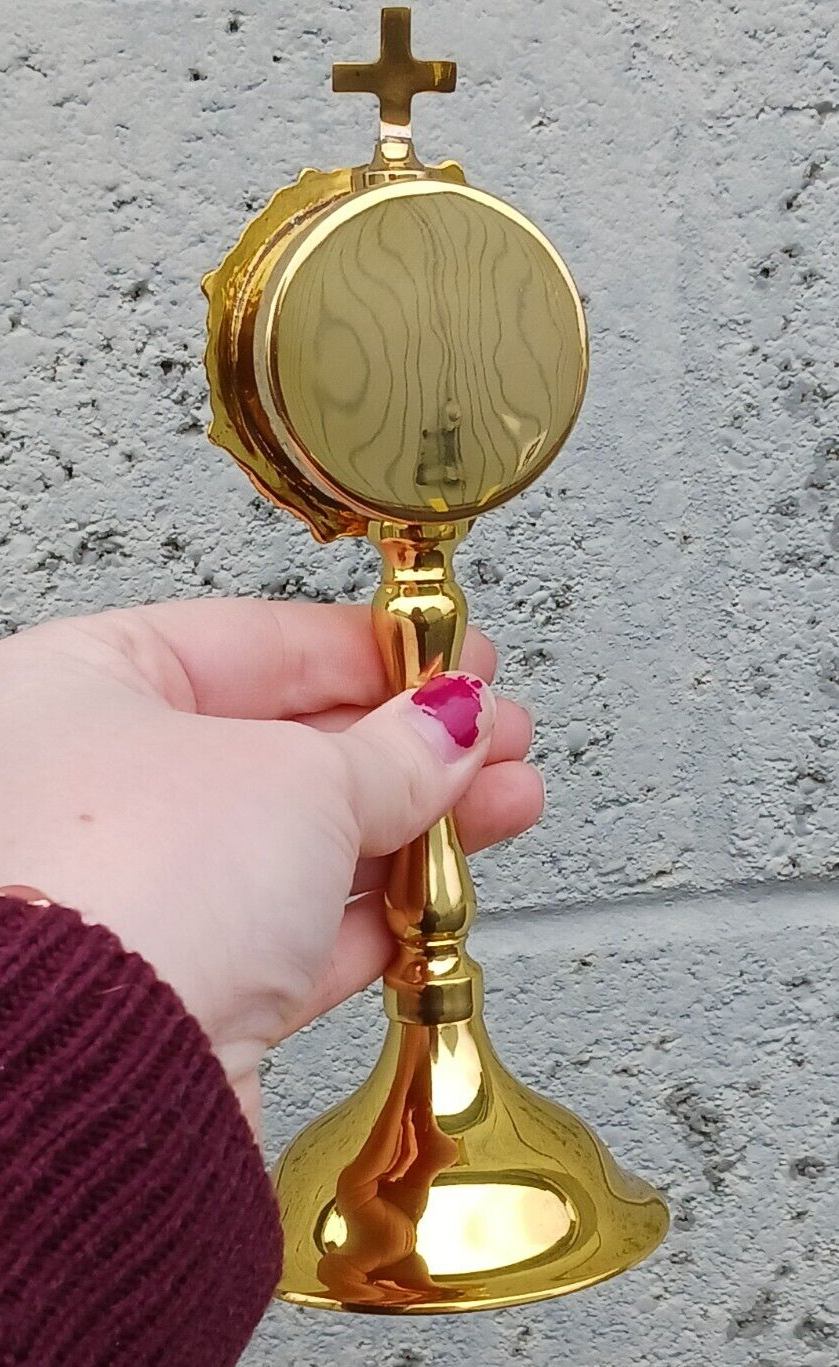 Antiqued Brass Personal Reliquary for Catholic Church or Home Use 8 Inch